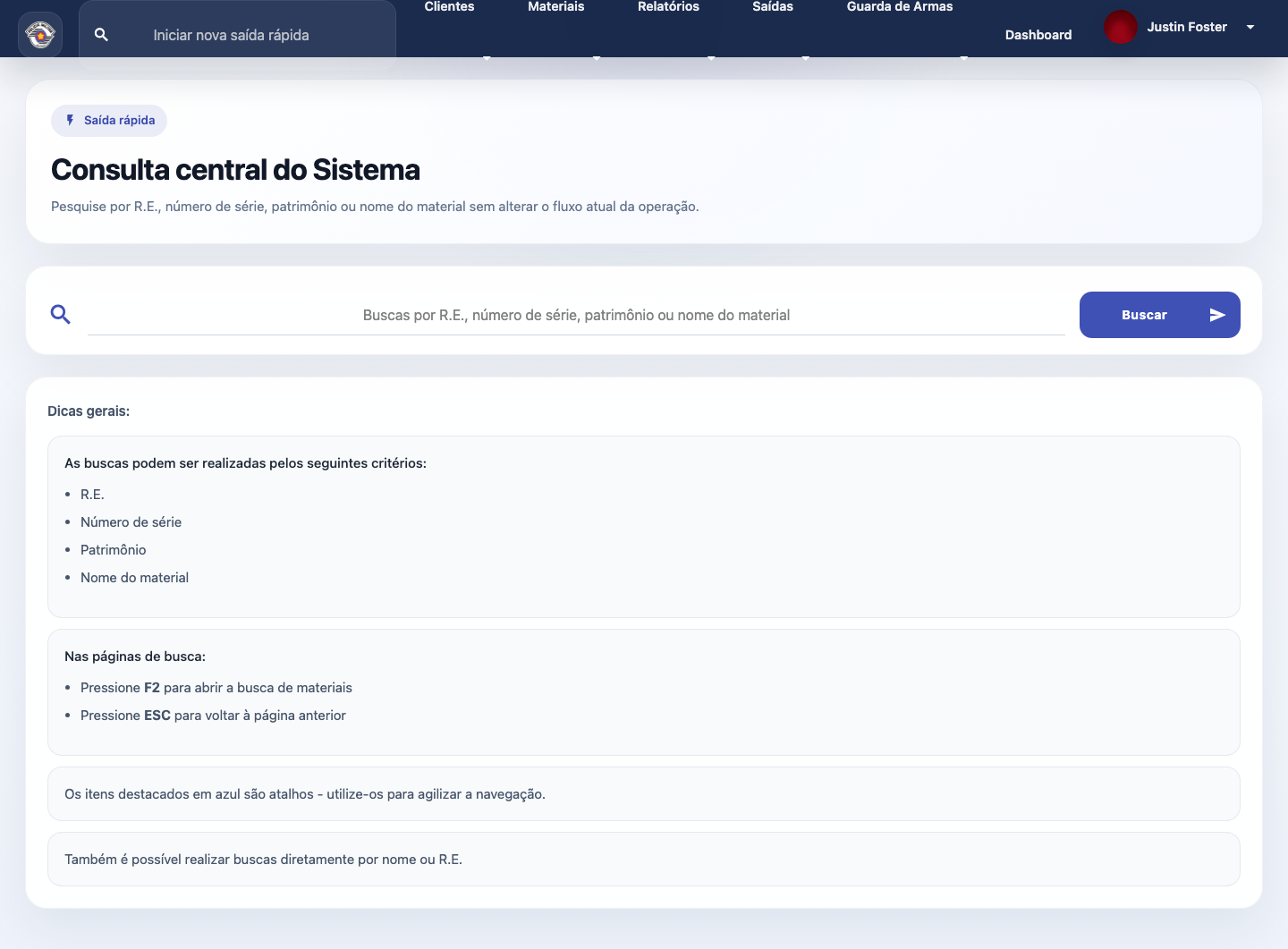 Busca principal do SIGAR