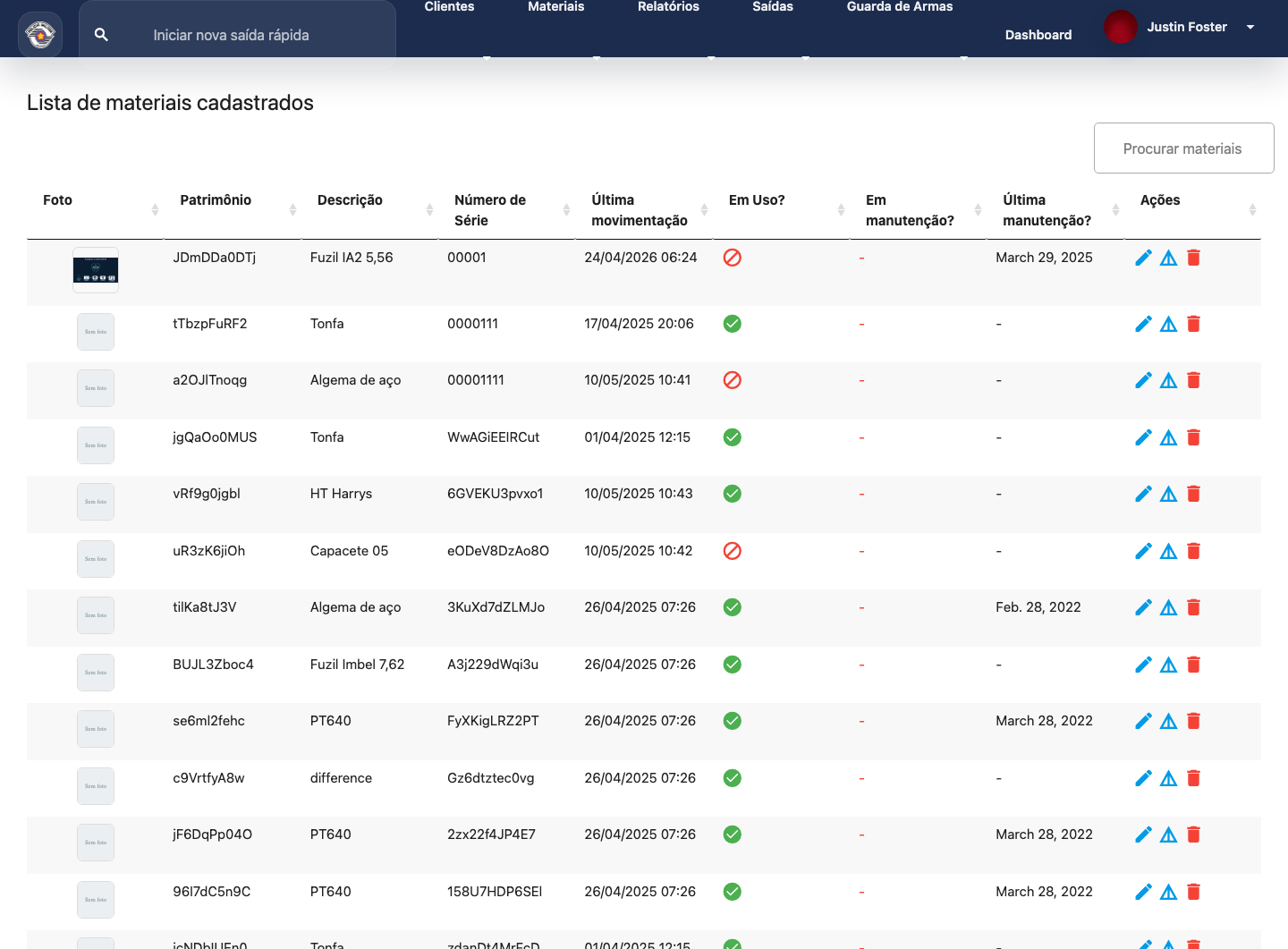 Lista de materiais do SIGAR