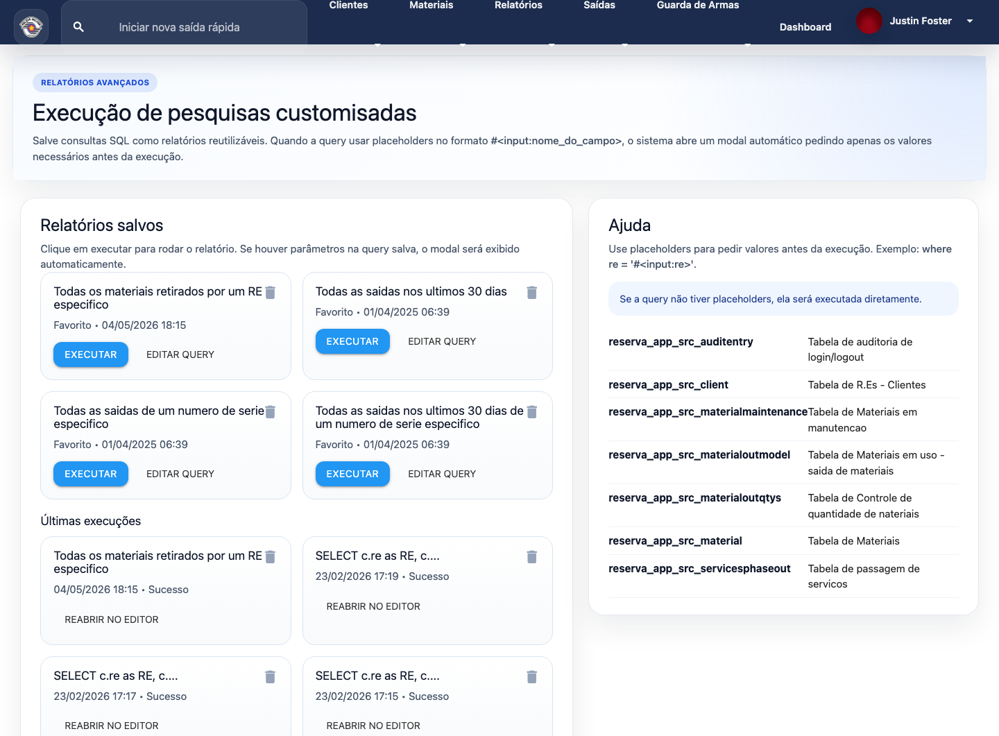 Relatórios avançados